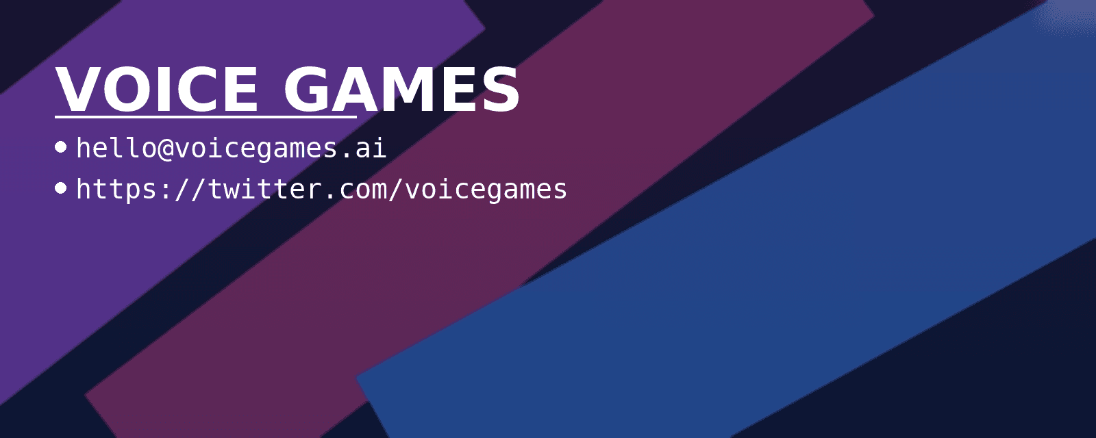 Voice Games contact card with email and Twitter